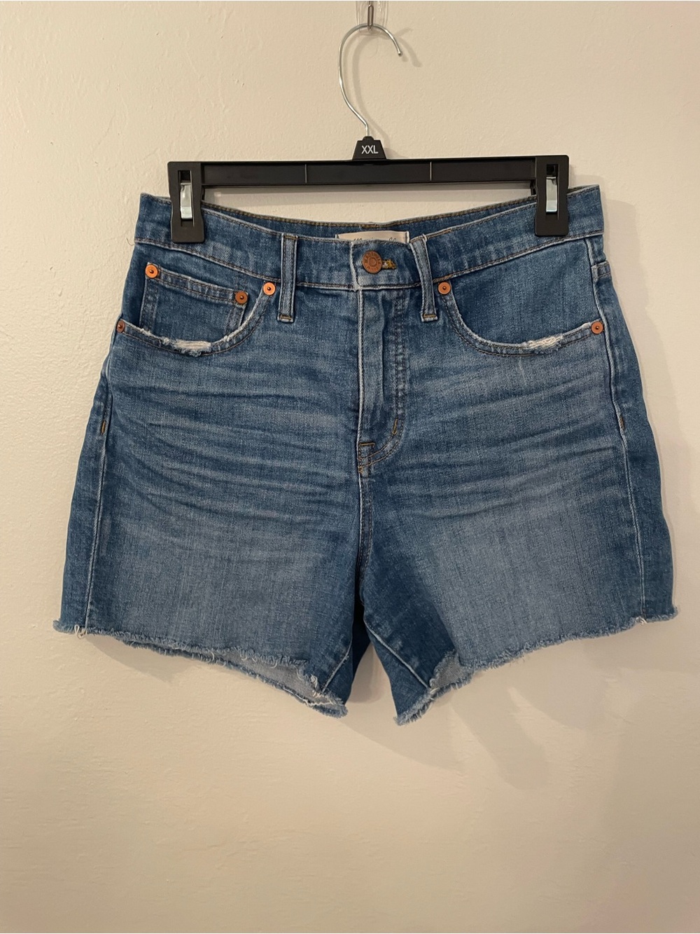 Madewell Distressed High-Rise Denim Shorts - Blue